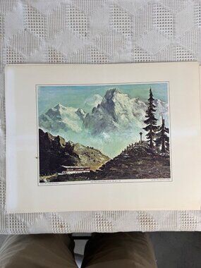 Austrian Mountain Scene Oil Print On Paper Vintage 1968 By Eisenhower College